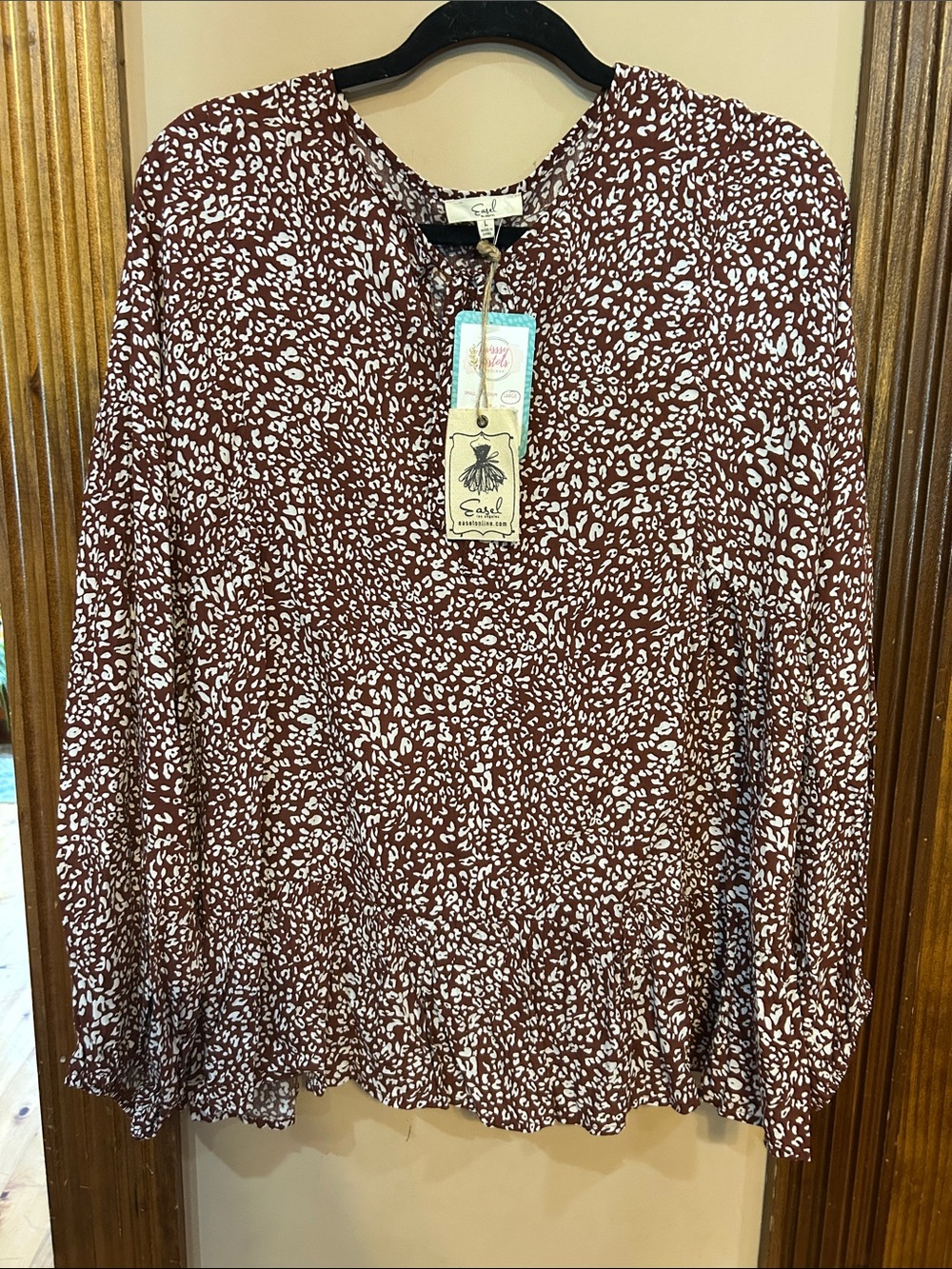 easel Rust Printed Peasant Blouse with White Speckle